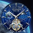 thumbnail image 3 of GUANQIN Men Skeleton Automatic Self-Winding Mechanical Luminous Moon Phase Stainless Steel Leather Wrist Watch Sapphire Waterproof Starry Sky Multifunctional Dial Clock, 3 of 7