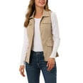 thumbnail image 5 of MODA NOVA Juniors Zip Up Jacket with Pockets Sleeveless Anorak Utility Vest Khaki L, 5 of 6