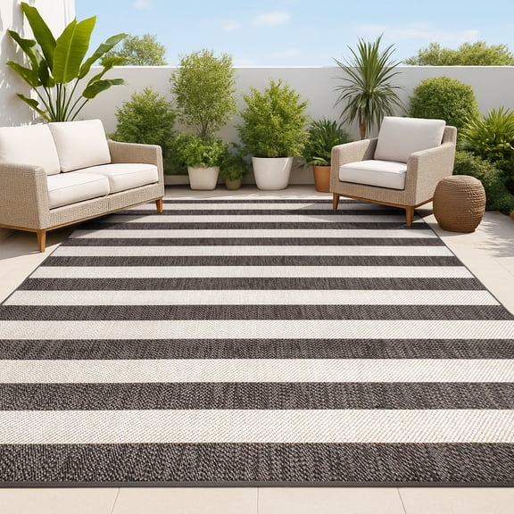 JONATHAN Y SANTA MONICA 3 x 5 Area Rug, Negril Two-Tone Wide Stripe - Black/Beige, SMB203B-3
