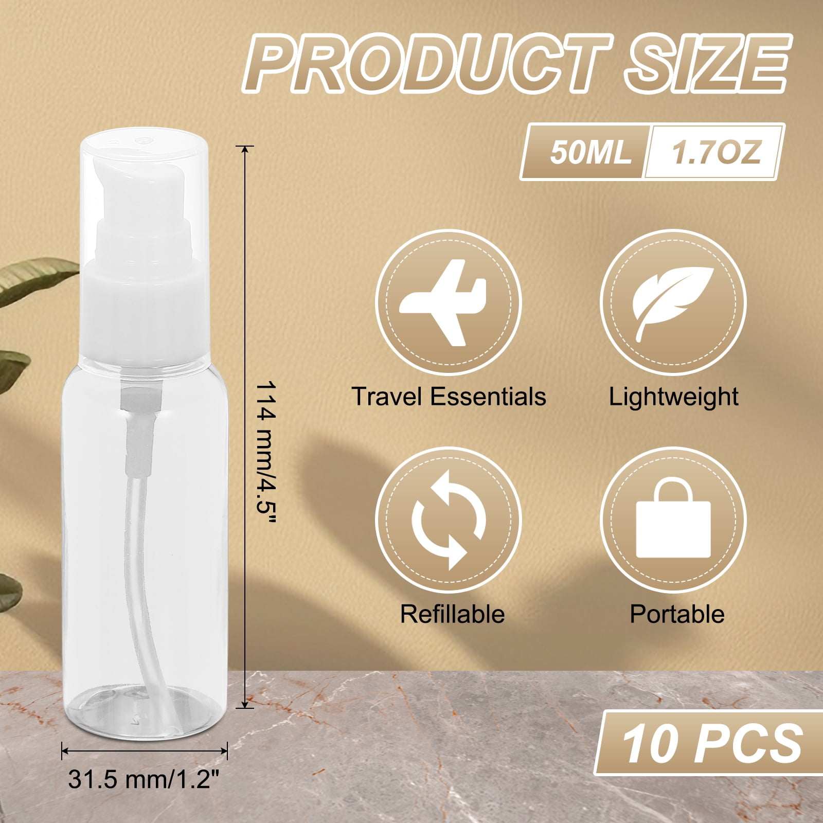 Uxcell 10Pcs Travel Pump Bottles, Empty Pump Bottle Dispenser, 1.7oz White Clear