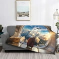 thumbnail image 2 of Goofa Sunset Airplane Travel View Pattern Fleece Throw Blanket for Couch, Soft Checkered Flannel Blanket for Sofa, Warm Cozy Decorative Blanket Fall Decor Gift-50"x40", 2 of 6