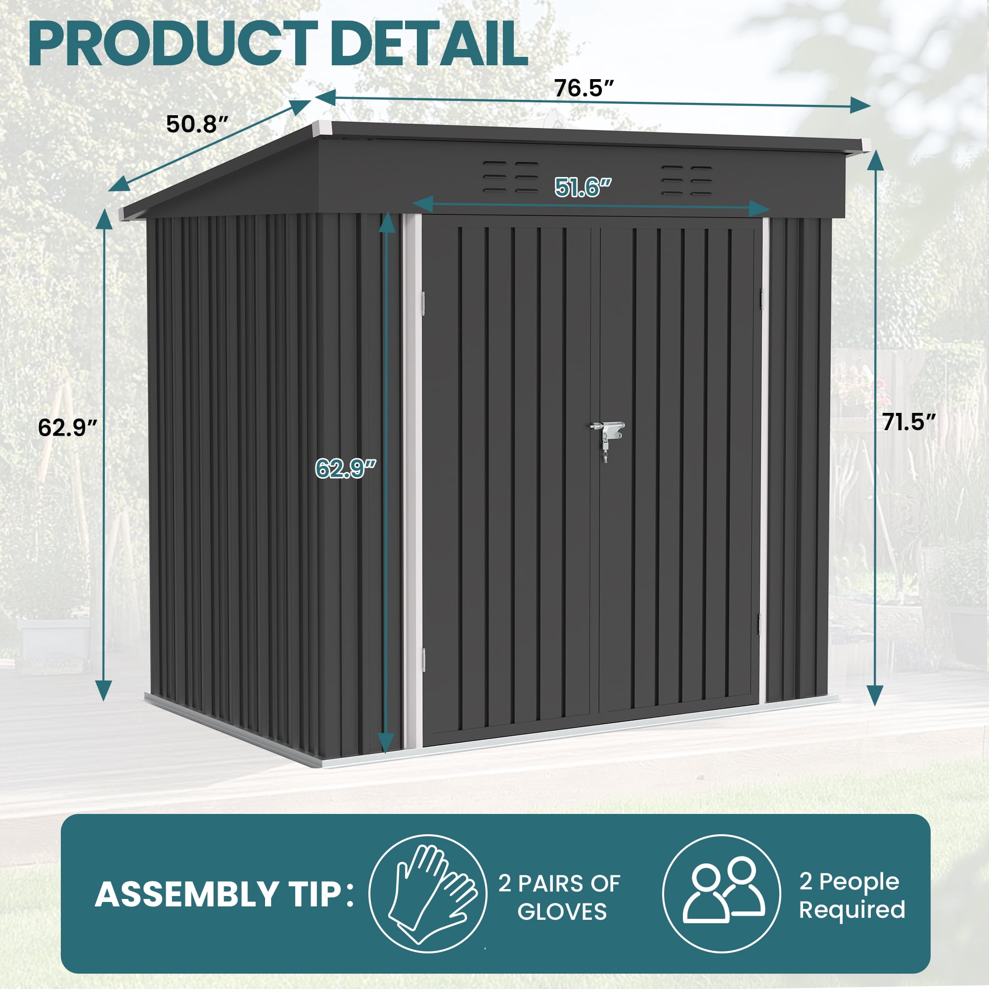 Sesslife 6' x 4' Outdoor Storage Shed, Patio Galvanized Steel Metal Shed with Sliding Doors, Garden Shed with Vents for Tools, Lawn Mover, Bike, Black