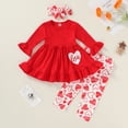 thumbnail image 2 of Toddler Baby Girl Valentine's Day Clothes Outfit Long Sleeve Dress Heart Print Pants Set with Headband for 2-3T, 2 of 8