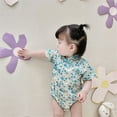 thumbnail image 4 of PINQI Baby Fashion Jumpsuit Kids Baby Girls Short Sleeve Floral Patchwork Romper Bodysuit Outfit for 0 to 3 Years, 4 of 9