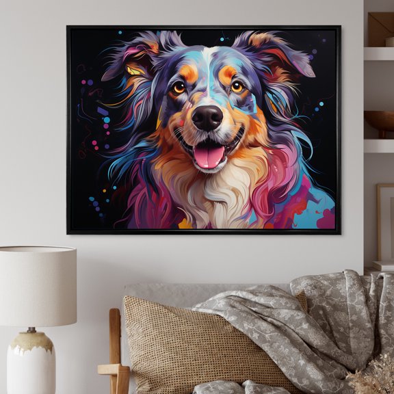 Designart "Alluring Australian Shepherd I" Animals Dog Floater Framed Canvas Art Print