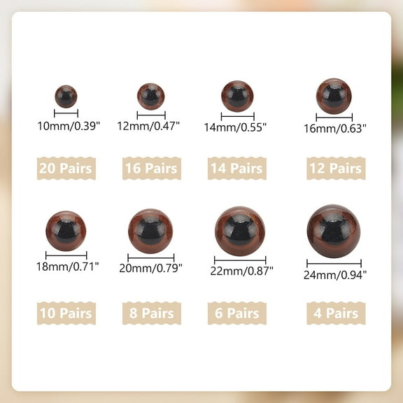 1box 90 Pairs 8 styles Craft Plastic Eyes Stuffed Eyes Safety Eyes with Washers Black 10~24mm