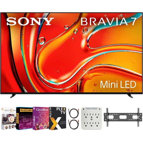 Sony BRAVIA 7 K65XR70 65 inch 4K HDR Smart QLED Mini-LED TV Bundle with Premiere Movie Streaming Package & TV Setup Bundle with Wall Mount Surge Adapter HDMI Cable & More (2024 Model)