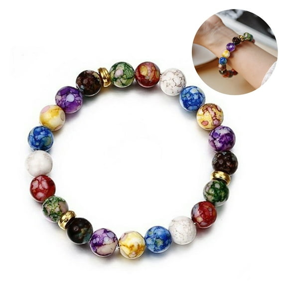 Visland Beads Bracelet Colorful Beaded Elastic Rope Decorative Gift Faux Volcanic Agate Stone Energy Bangle Fashion Charm for Dating