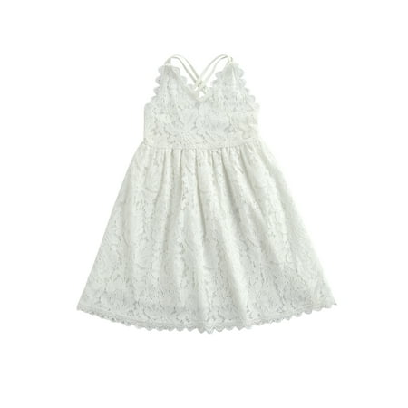 

Calsunbaby Toddler Kids Girls Slip Dress Lace Floral V-Neck Sleeveless One-Piece Spaghetti Strap Sundress Skirt