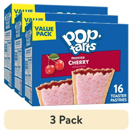 (3 pack) Pop-Tarts Frosted Cherry Toaster Pastries, Breakfast Foods, Shelf-Stable, 27 oz (16 Count)