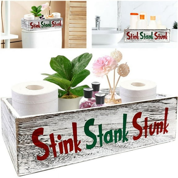 2PCS Wooden Stink Stank Stunk Bathroom Decor, Stink Stank Stunk Decor, Stink Stank Stunk Bathroom Decor Toilet Paper Box