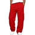 thumbnail image 2 of Dwellite Wide Leg Pants for Men Baggy Wide Leg Oversized Gym Casual Workout Solid Cargo Sweatpants Lounge Relaxed Fit Trousers Red 2XL, 2 of 9