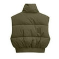 thumbnail image 4 of Women's Puffer Vest Sleeveless Stand Collar Solid Zip Up Cardigan Outerwear Army Green XS, 4 of 7