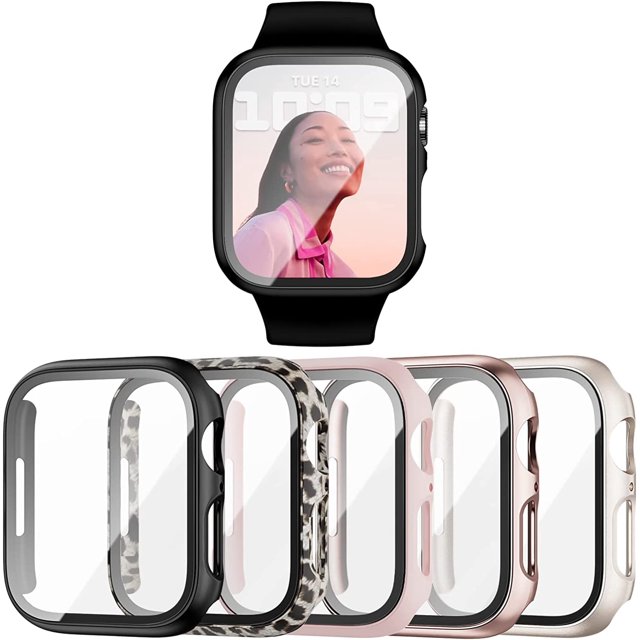 5 Pack Case Compatible for Apple Watch Series 8 & Series 7 41mm with Tempered Glass Screen Protector, PC Hard Ultra-Thin Scratch Resistant Bumper Protective Cover for iWatch 41mm Accessories