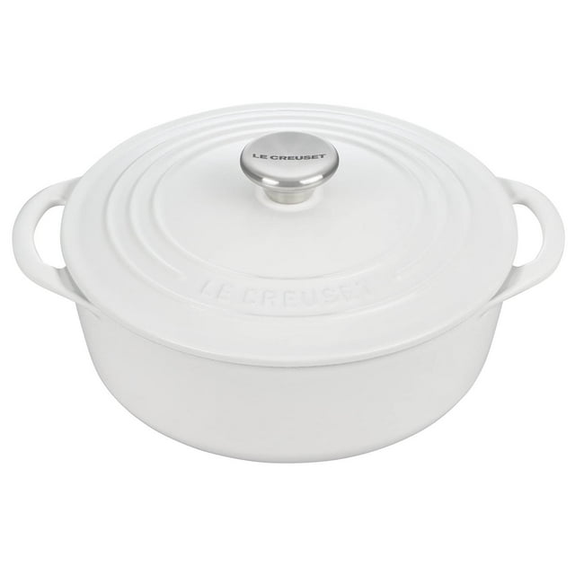 Le Creuset Horno redondo poco profundo de hierro fundido esmaltado, 2.75 cuartos de galón, blanco