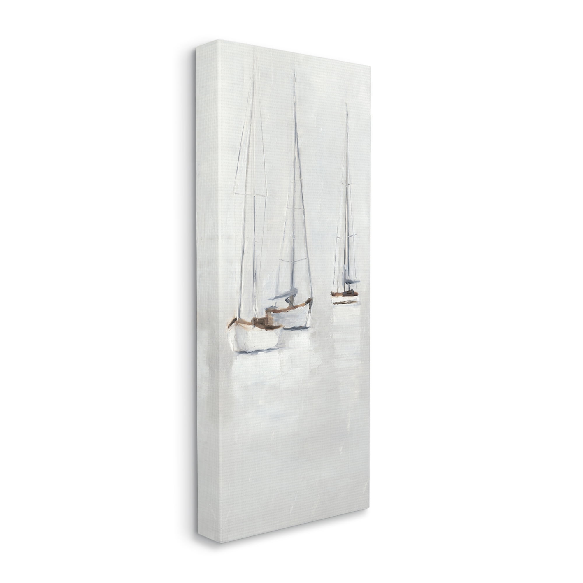 Stupell Industries Grey Sailboats Trio Transportation Painting Gallery Wrapped Canvas Print Wall Art, 10 x 24