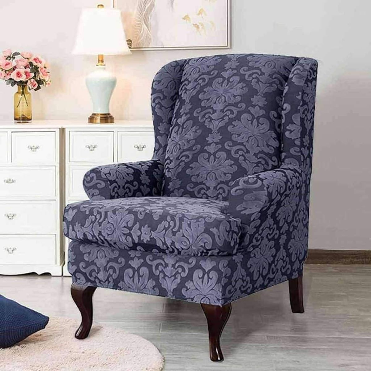 Wingback Chair Covers Wing Chair Sofa Slipcover Covers Floral 2-Piece