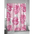 thumbnail image 5 of Pink Palm Leaf Shower Curtain Set, Waterproof Shower Curtains for Bathroom, Tropical Vintage Grey Summer Plant Washable Fabric Cloth Bath Curtain for Bathtub Decoration with Hooks 72x78 Inches, 5 of 6
