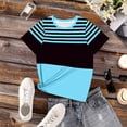 thumbnail image 3 of yillto Women Summer Tshirts Striped Short Sleeve Tee Tops Round Neck Casual Dressy Tunic Blouse Outfits, 3 of 6