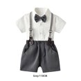thumbnail image 3 of Sonducket Conjunto de pantalones y camisa de manga corta de verano para niños, ropa de fiesta, banquete, boda, pajarita, pantalones cortos con conjuntos de ropa Gris 110cm, 3 of 6