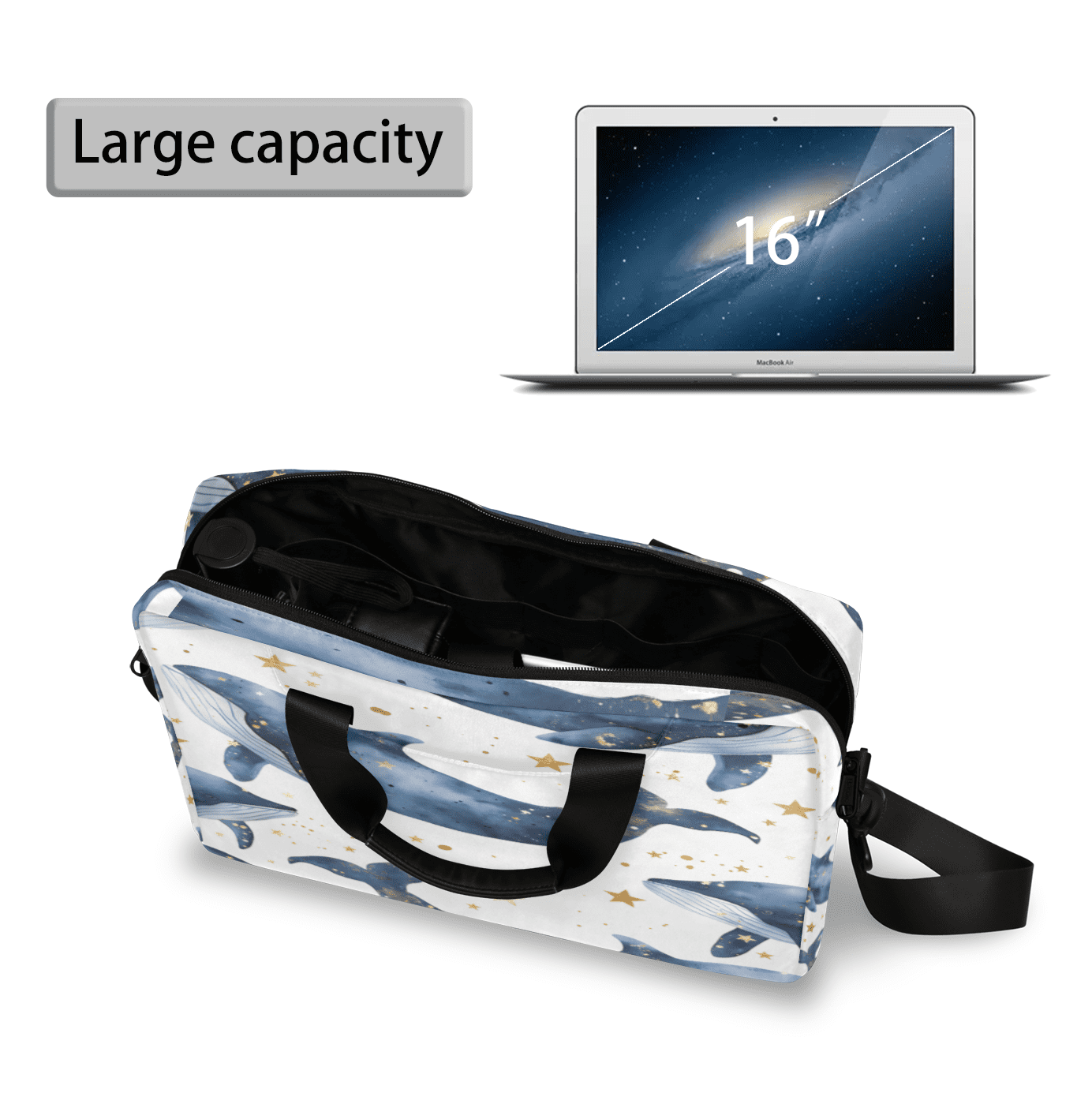 Herdesigns Whale Laptop Bag for Women Men, Computer Case Briefcase Messenger Bags, 15-15.6 inch Laptop Sleeve Shoulder Bag