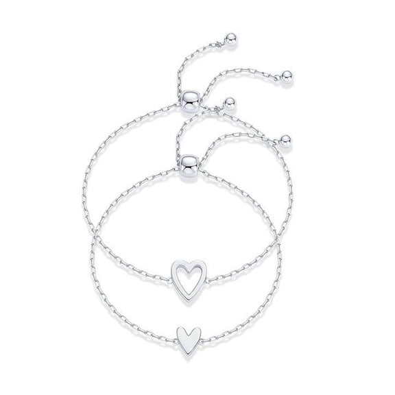 Gold Plated Matching Heart Solitaire Bracelet Set for Women, Adjustable Love Friendship Bracelet Pack, Friendship Bracelets Silver Alloy Jewelry Gift for Her