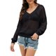 thumbnail image 1 of Jersey de mujer, Top de punto suelto para mujer Agujeros huecos con cuello en V Tops casuales de man Abanopi Negro/Grande, 1 of 5