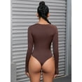 thumbnail image 2 of Unique Bargains Women's Lace Long Sleeve Shapewear Bodysuit Leotard Jumpsuit L Brown, 2 of 6