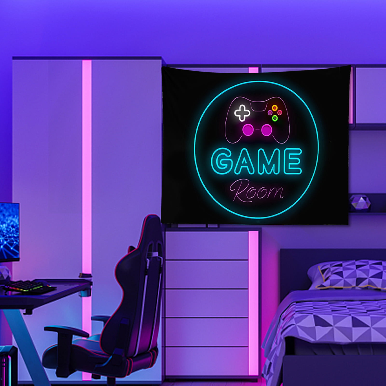 MilcTabe Game Tapestry, Level Up Neon Sign Tapestry for Boys Bedroom Gamer  Room, Blacklight Fabric Tapestry Wall Hanging for Bedroom Living Room Dorm  Teens Room 71X60Inches 