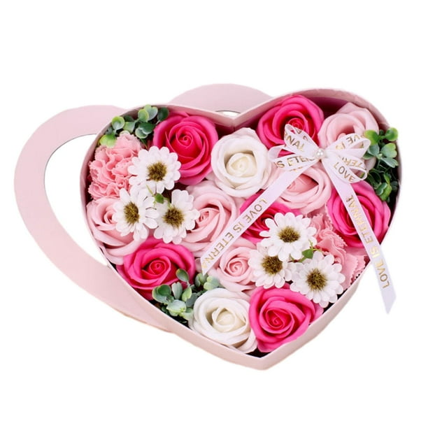 Caja Con forma de corazón Macarena decoración del Día de San Valentín adorno artístico Flor de Jabón Con caja Rosa