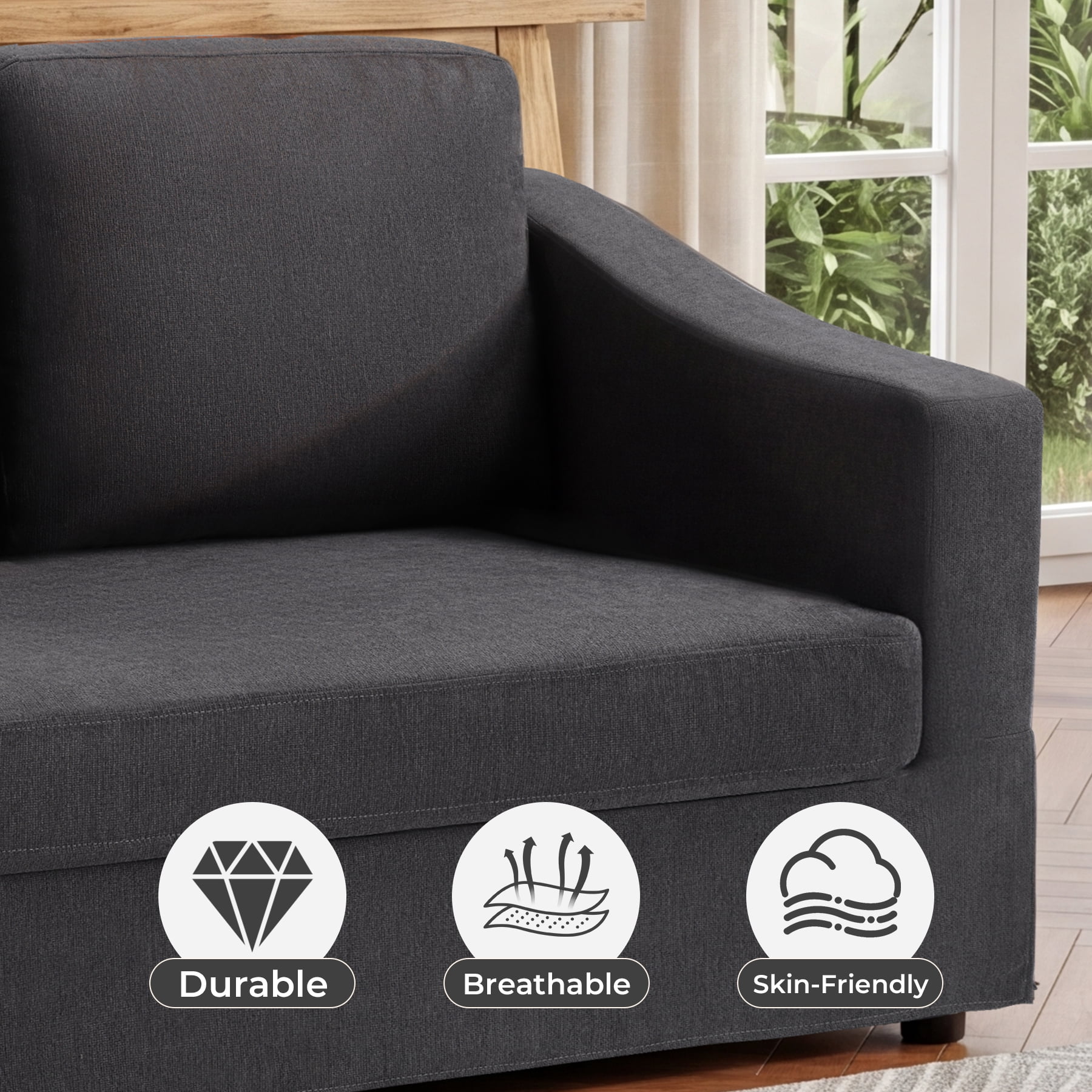 Ebello 2-Seater Loveseat Sofa, Thick Cushion Soft Fabric Upholstered Compact Couch for Living Room, Apartment, Office (Dark Gray)