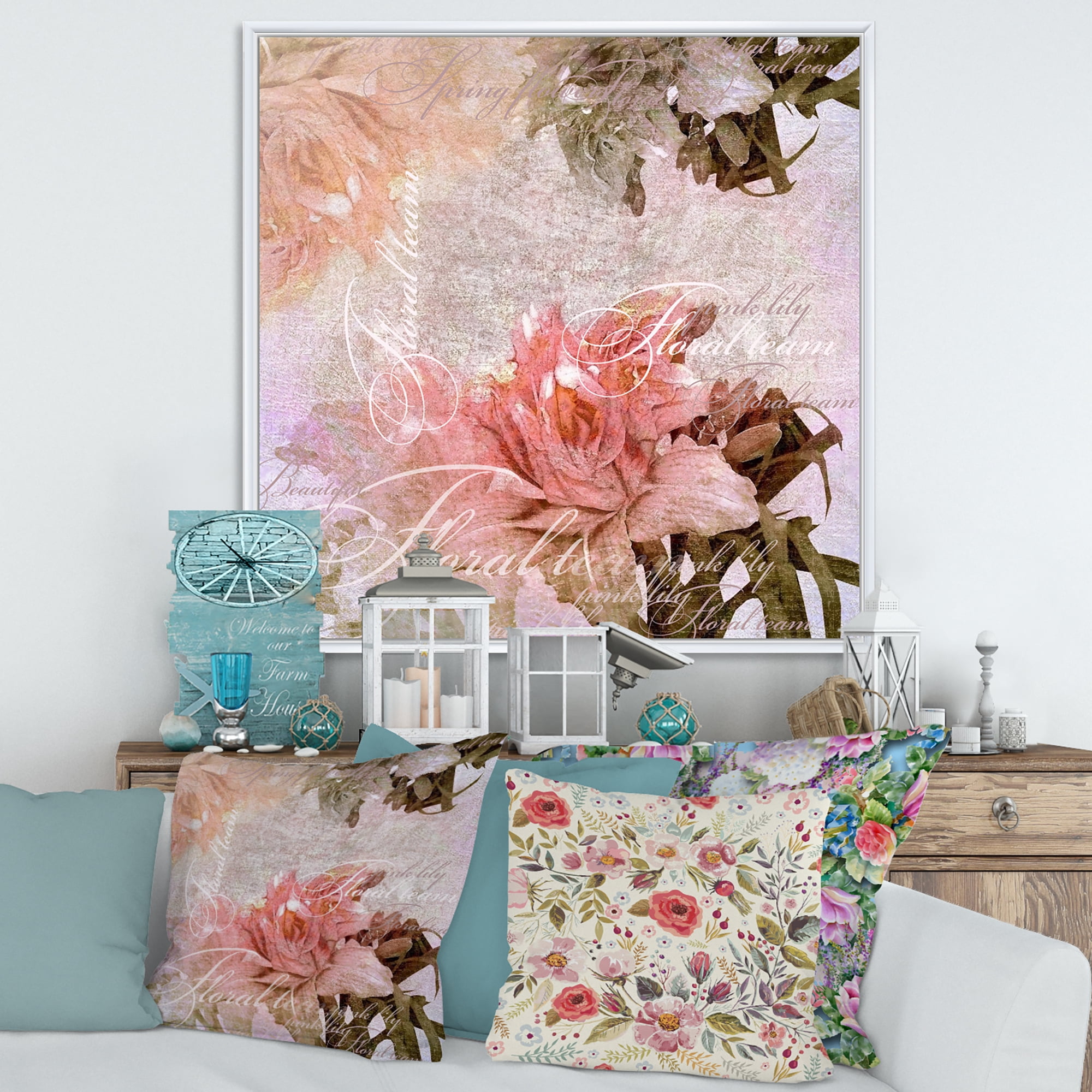 Designart 'Flowers Vintage In Pastel Colours' Traditional Framed Canvas Wall Art Print