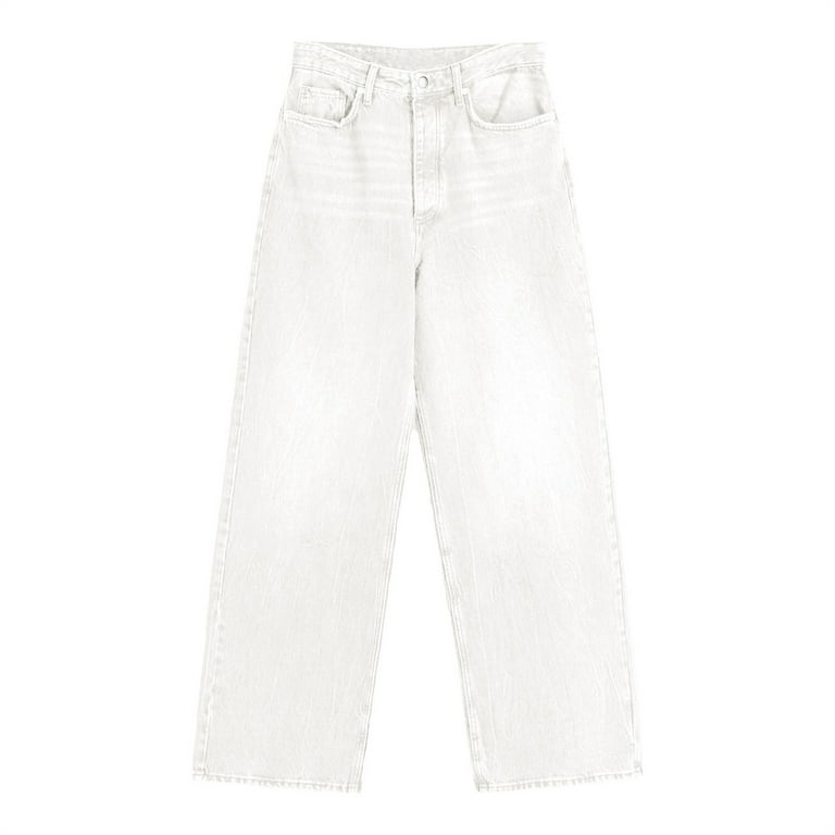 Gteyoijn White Women's Long Sleeve T-Shirts Women Baggy Jeans Wide