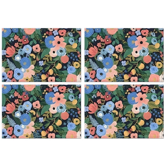 Pioneer Flower Floral Print Pattern Summer Placemats Table Placemats Set Of 4-Linen Kitchen Washable Placemats Table Mats 12x18 Inch Non-Slip Heat Resistant