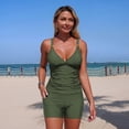 thumbnail image 1 of Xucatan Women's Solid Color Tankini Swimsuits Two Piece with Pockets High Waisted Bottoms Removable Pads Push Up Tops, Tummy Control Modest Swimwear Summer Beach Vacation Gift, 1 of 6