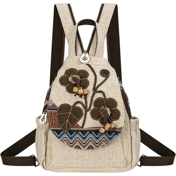 Backpack for Women, Boho Crossbody Sling Bags for Women with Cute Hand-woven Pattern Mini and Small Backpack (Flower)