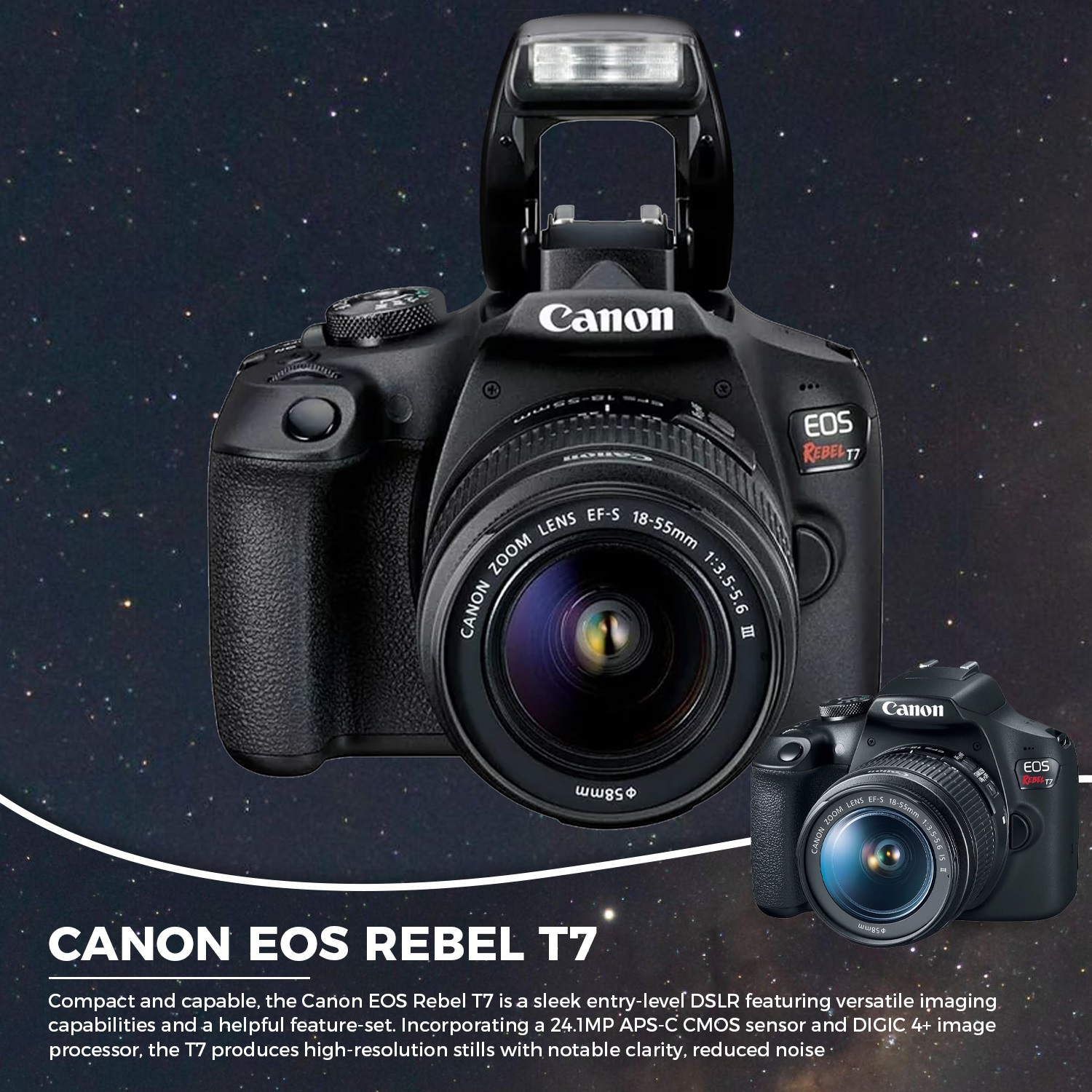 Canon EOS Rebel T7 DSLR Camera with 18-55mm Lens, Wi-Fi and Accessories: Bag, 64GB Card and More (New) - image 5 of 6