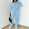 thumbnail image 5 of Women Sweatsuits 2 Piece Set Zip Up Sweatshirt and Wide Leg Sweatpants Set Sky Blue XL, 5 of 5