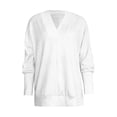 thumbnail image 4 of YMNXA Women's Sweatshirt Long Sleeve V Neck Solid Color Comfortable Breathable Relaxed Fit Top For Casual Daily Wear,White,S, 4 of 5