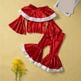 thumbnail image 4 of MEZZALL Kids Girls Velvet Santa Long Sleeve Tops With Flare Pants Festive Holiday Xmas Party Outfits For Fall Solid Color Leisure Child Clothes, 4 of 4