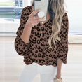 thumbnail image 3 of Birdeem T-Shirt à Manches Longues Lanterne à Imprimé Léopard à Col en V pour Femmes, Blouse Décontractée Populaire, 3 of 4
