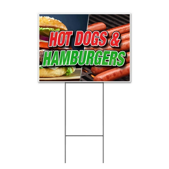 Hot Dogs & Hamburgers (18" x 24") Yard Sign, Includes Metal Step Stake