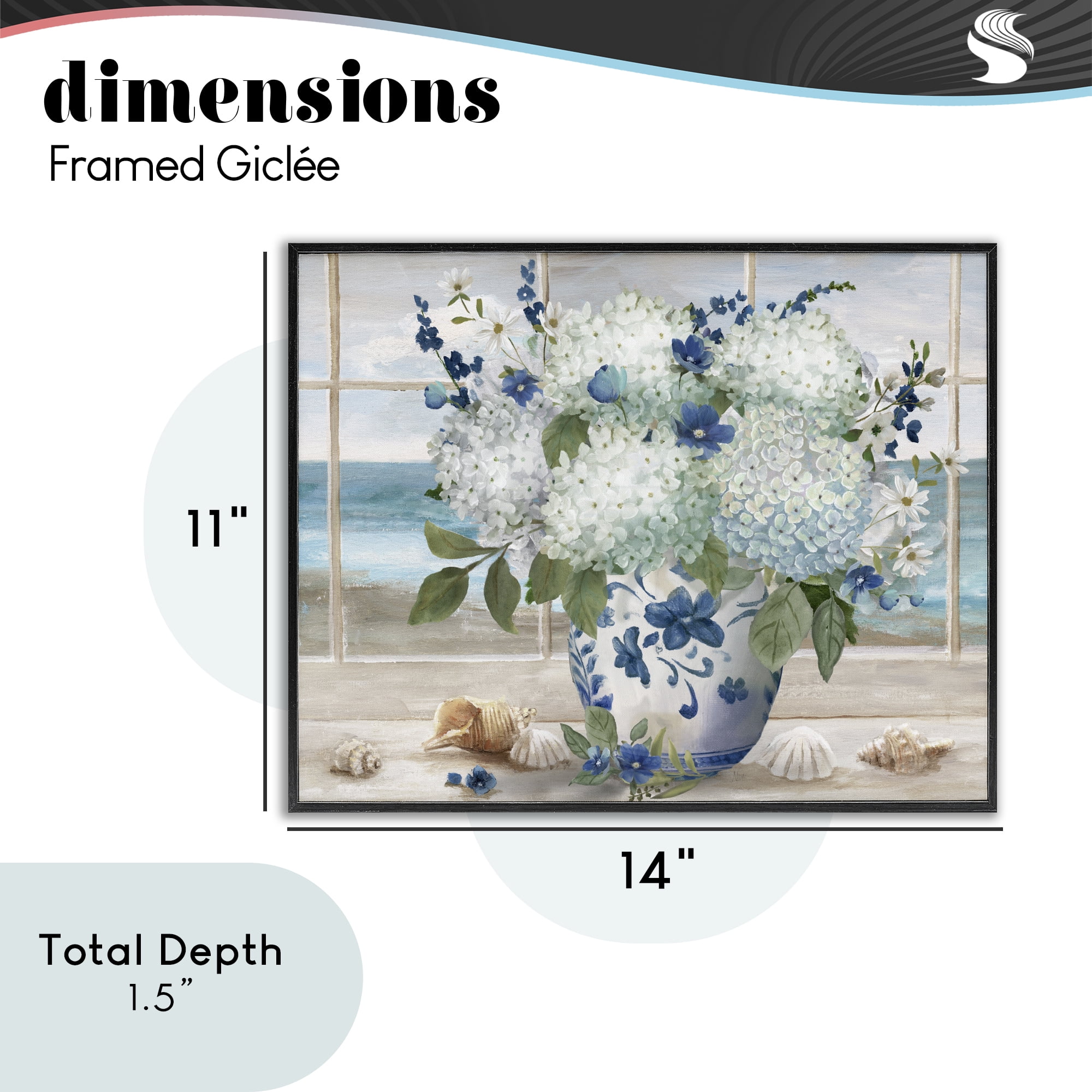 Stupell Industries Seaside Hydrangea Bouquet in Window Black Framed Giclee Art, design by Nan