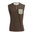 thumbnail image 4 of IYYVV Tank Tops Men Henley Shirts for Men Sleeveless Muscle Gym Workout Running Beach Summer Vintage Button Down Tank Tops With Chest Pocket Brown L, 4 of 5