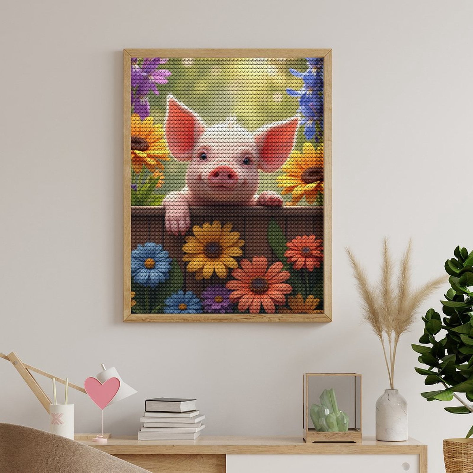 Diamond Art Kits for Adults, Cute Piglet Among Colorful Flowers 5D Diamond Painting Kits for Adults Beginners, DIY Full Drill Diamond Painting, Gem Art and Crafts 12x16