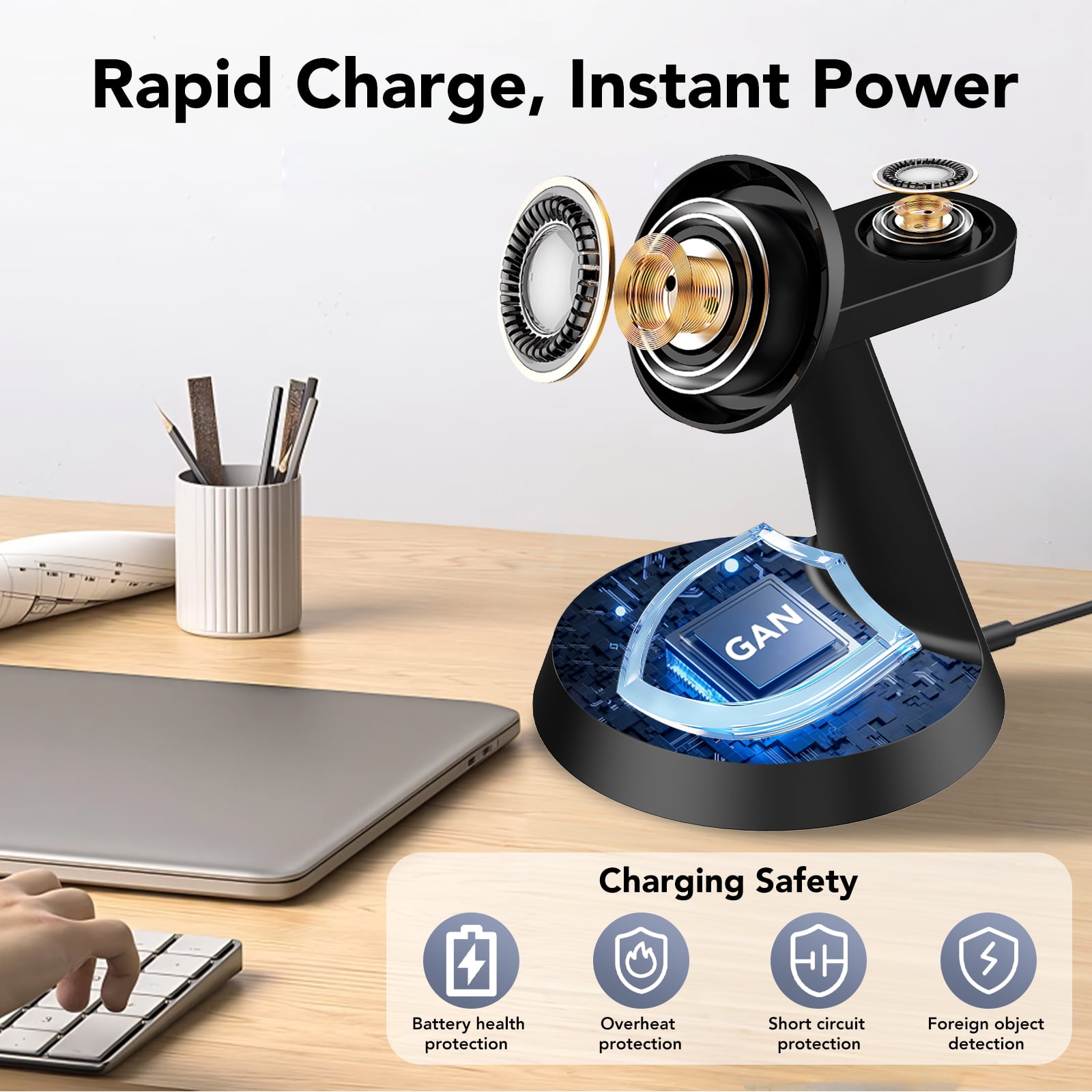 3 in 1 Wireless Charging Station, 2026 Upgraded Fast Desk Charger Station for iPhone 1716 15 14 13 12 Pro Max Plus, Charger Stand for Apple Watch 10 9 8 7 6 5 4 3 2 SE, Airpods 4 3 2 Pro, Black