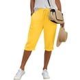 thumbnail image 3 of Wlynlyn Capri Pants for Women Casual Wide Leg Capris Solid Color Flowy Waisted Drawstring Summer Linen Pants with Pockets, 3 of 8