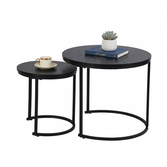 Set de 2 Mesas de Centro Redondo HOMEMAKE FURNITURE Color Negro Industrial Clásico