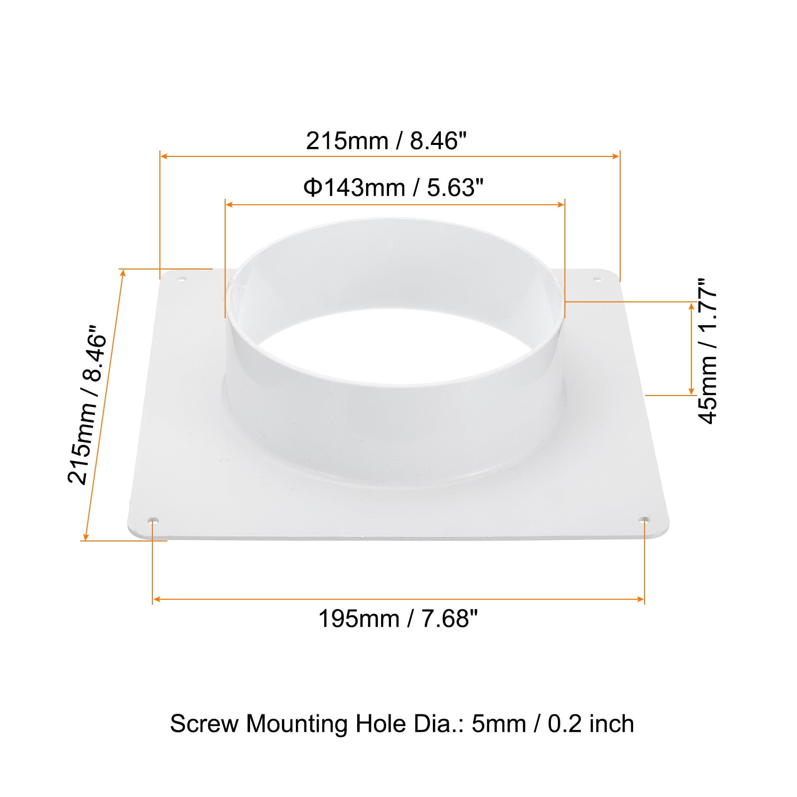 Uxcell 6" Duct Connector Flange 2 Pcs Dryer Vent Wall Plate Square to Round with Clamp for Air Cooling Ventilation White