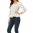 thumbnail image 5 of Allegra K Women's Floral Square Neck Long Sleeves Tie Waist Blouse, 5 of 7